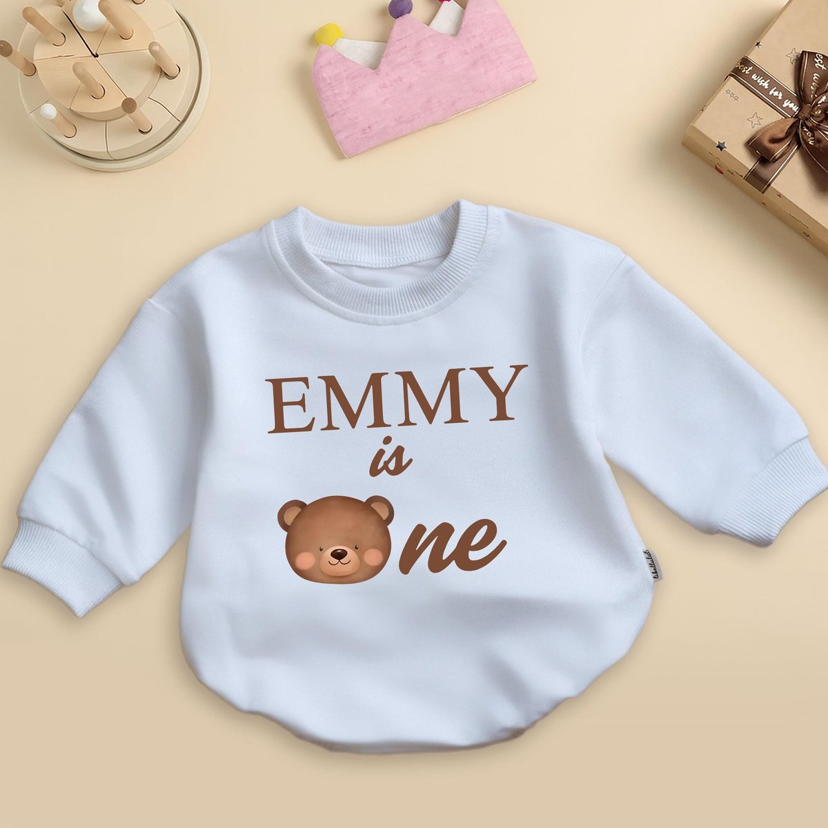 Custom Teddy Bear Birthday Boy Romper Bear First Birthday Bodysuits 1st Birthday baby Outfits Minima 435