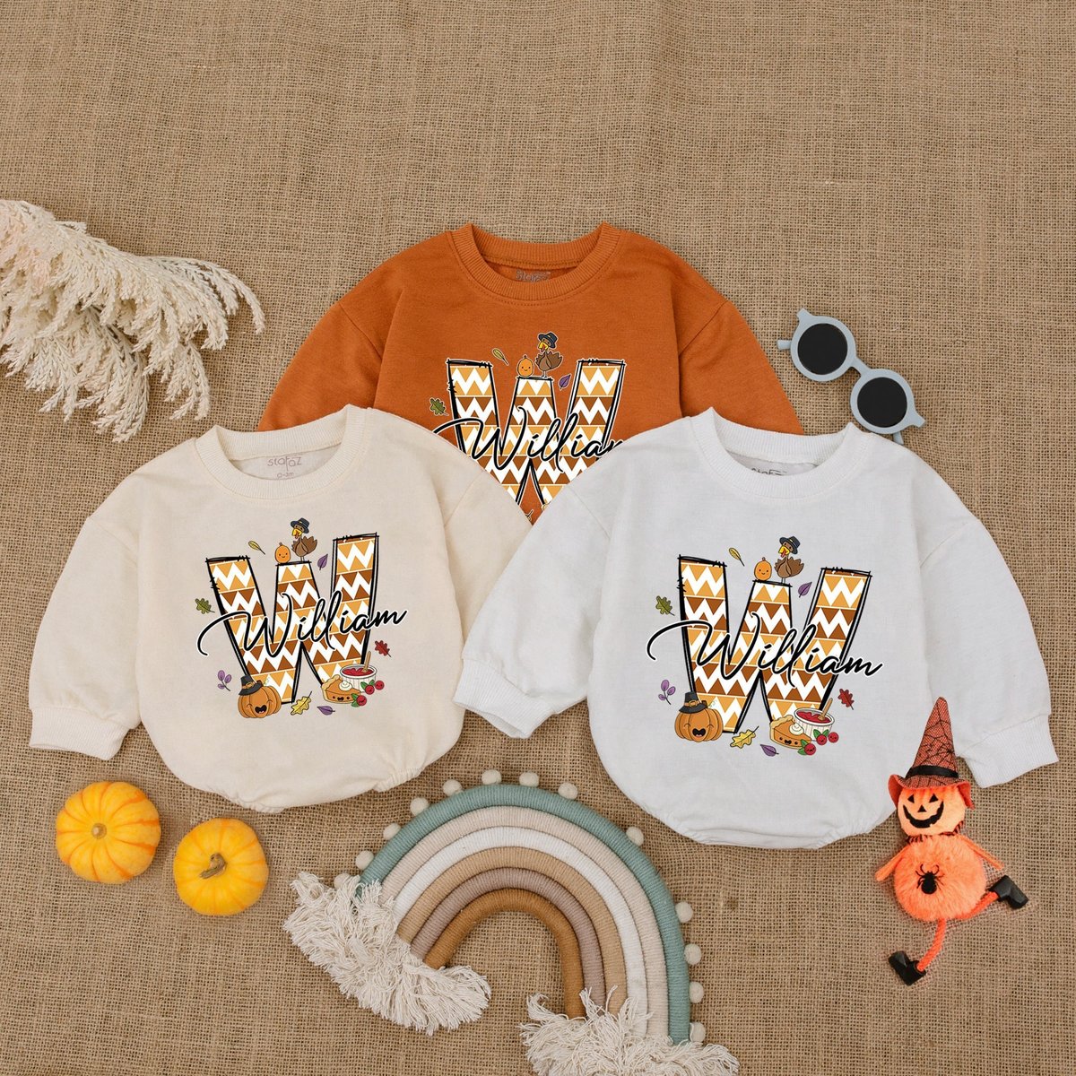 Custom Thanksgiving Baby Outfit Bubble Romper Baby Thanksgiving Clothes Fall Pumpkin Baby Bodysuit B 176