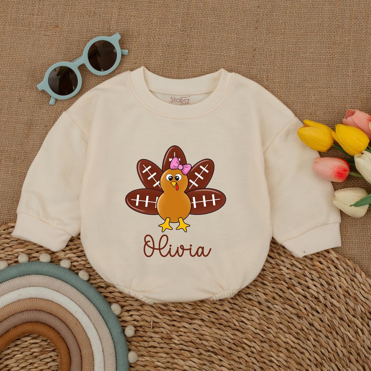 Custom Turkey Football Romper Thanksgiving Bodysuit Little Turkey Romper Baby Thanksgiving Outfit Fa 176