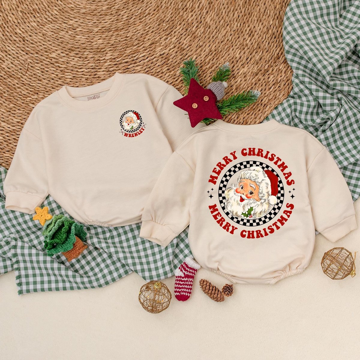 Custom Vintage Santa Baby Romper Christmas Baby Bodysuit Baby Christmas Outfit Merry Christmas First 179