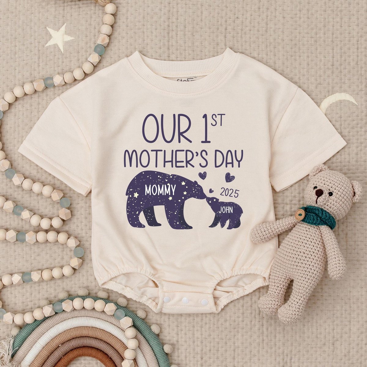 Custom With Names Our 1st Mother's Day Bear Baby Romper First Mothers Day Outfits First As A Mommy