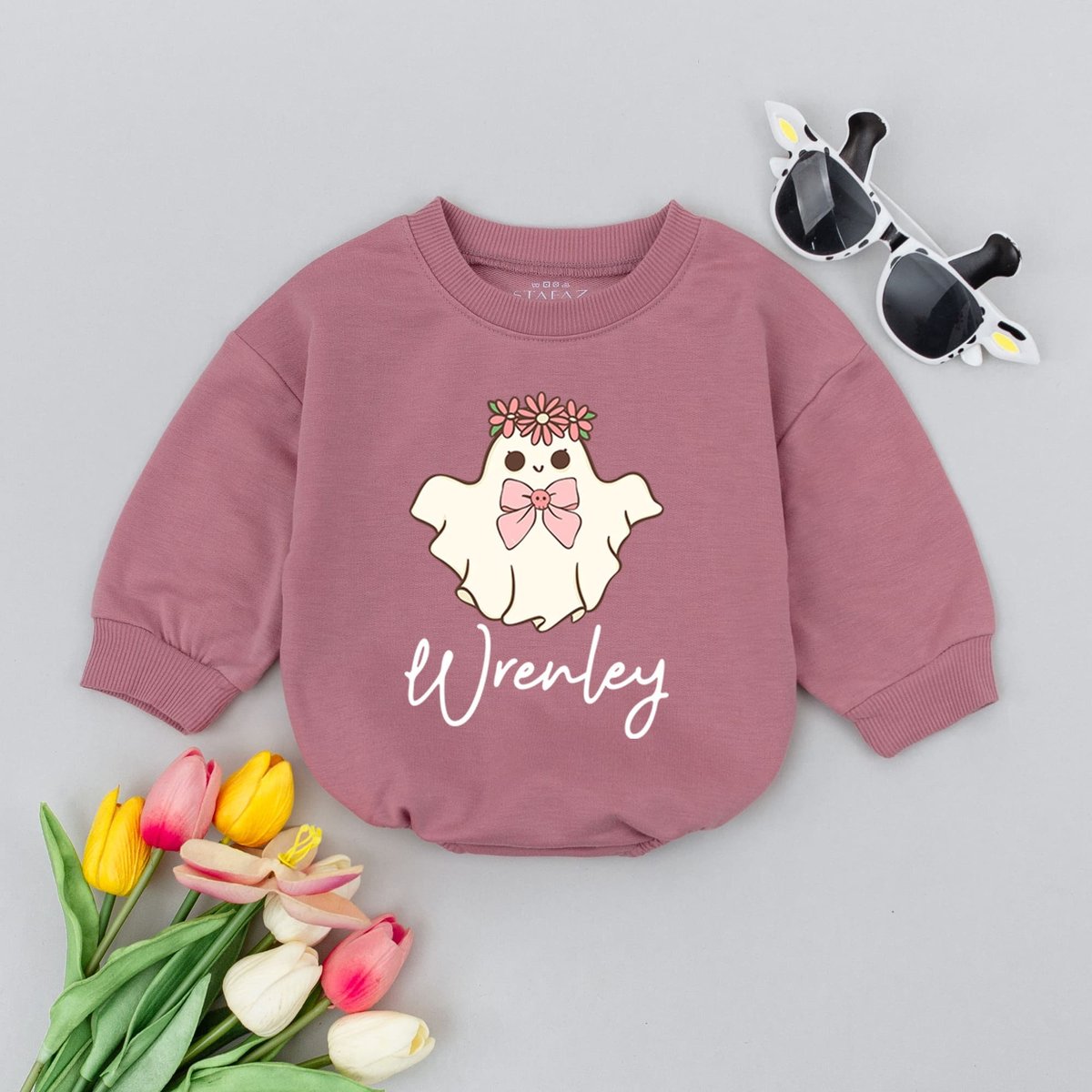 Customize Hippie Ghost Baby Romper Bubble Romper Halloween Bodysuit Sweatshirts Halloween Baby Outfi 172