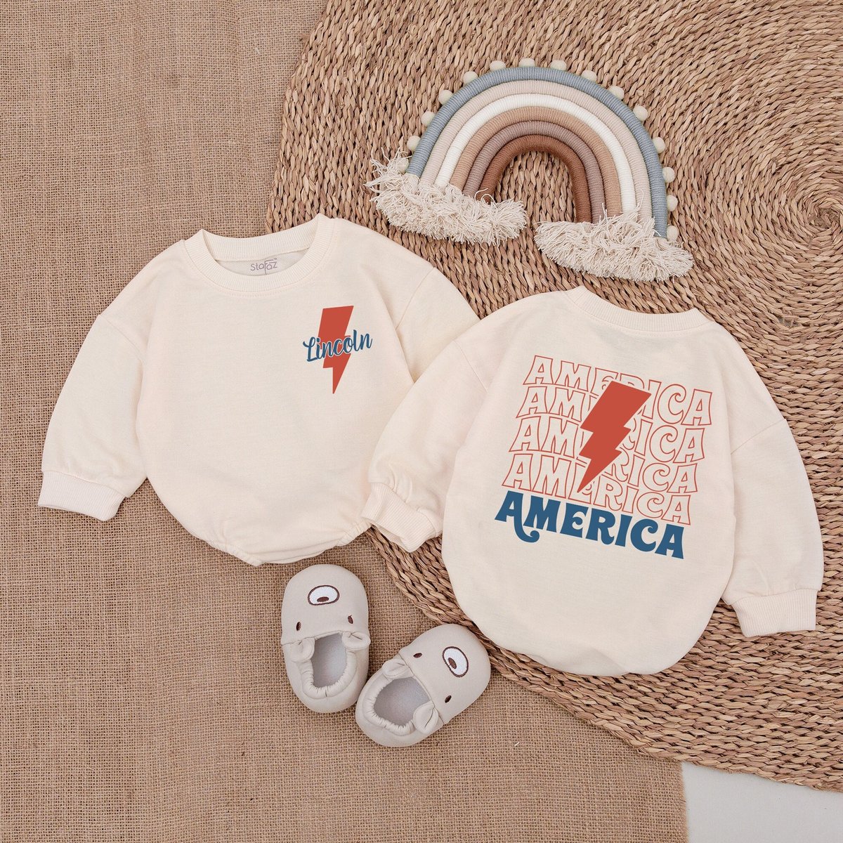 Customized America Romper Retro 4th of July Baby Clothes  Patriotic Baby Outfit Baby Clothes Baby