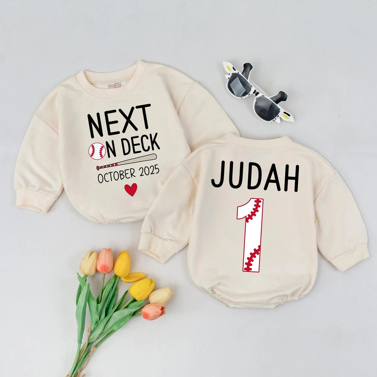 Customized Baby Announcement Romper Next on Deck Bodysuit with Due Date Custom Baby Clothes Coming H 436
