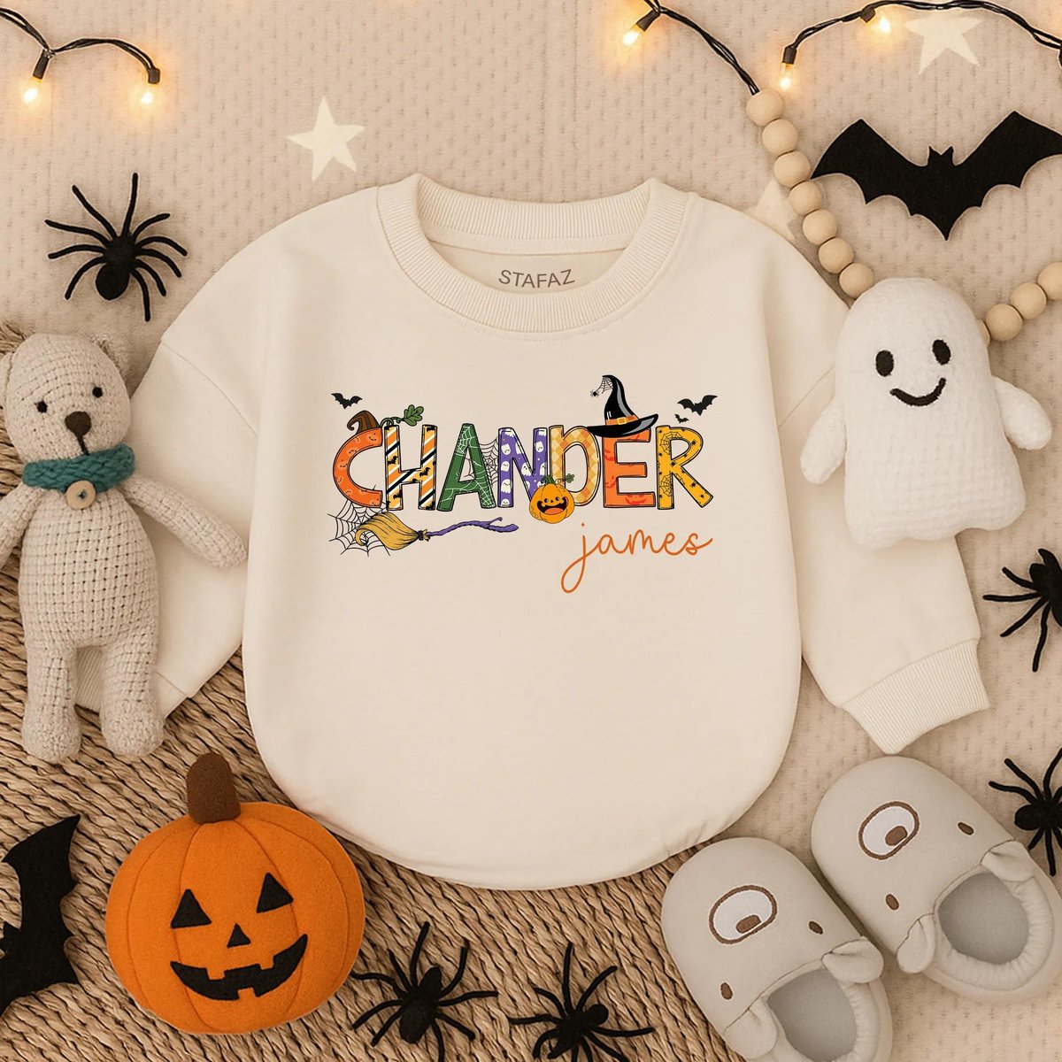 Customized Baby Boy Halloween Bubble Romper Personalized Toddler Outfit Cute Halloween Baby Clothes