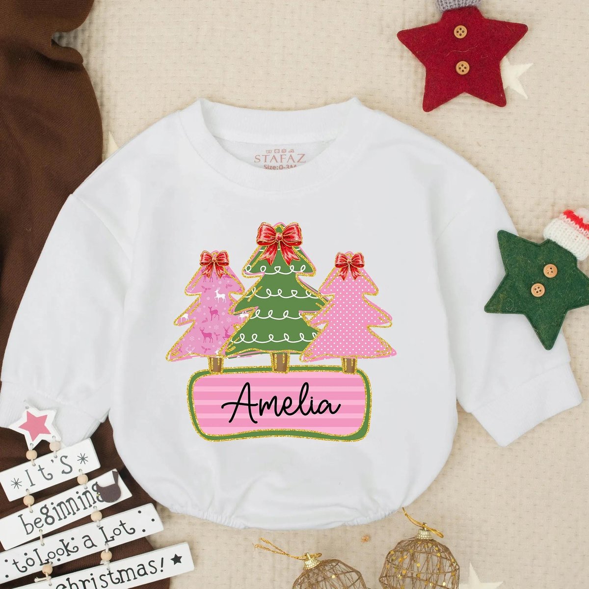 Customized Baby Name Christmas Bubble Romper Toddler Girl Christmas Tree Baby Toddler Custom Holiday