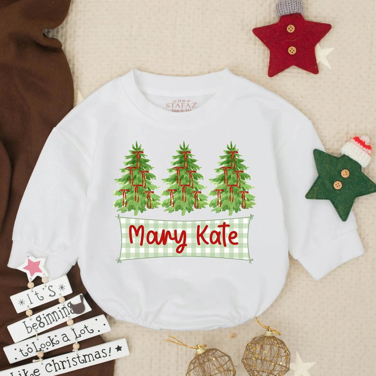Customized Baby Name Christmas Tree Bubble Romper Personalized Holiday Baby Outfit Infant Xmas Toddl