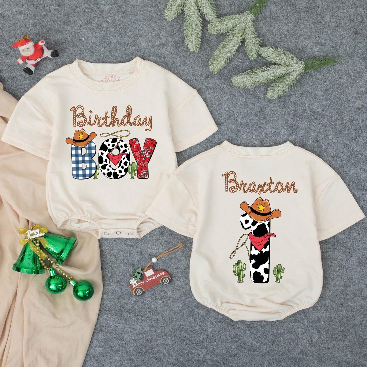 Customized Birthday Boy Bubble Romper Baby Fishing Bodysuit My First Rodeo Clothes Western Birthday 436