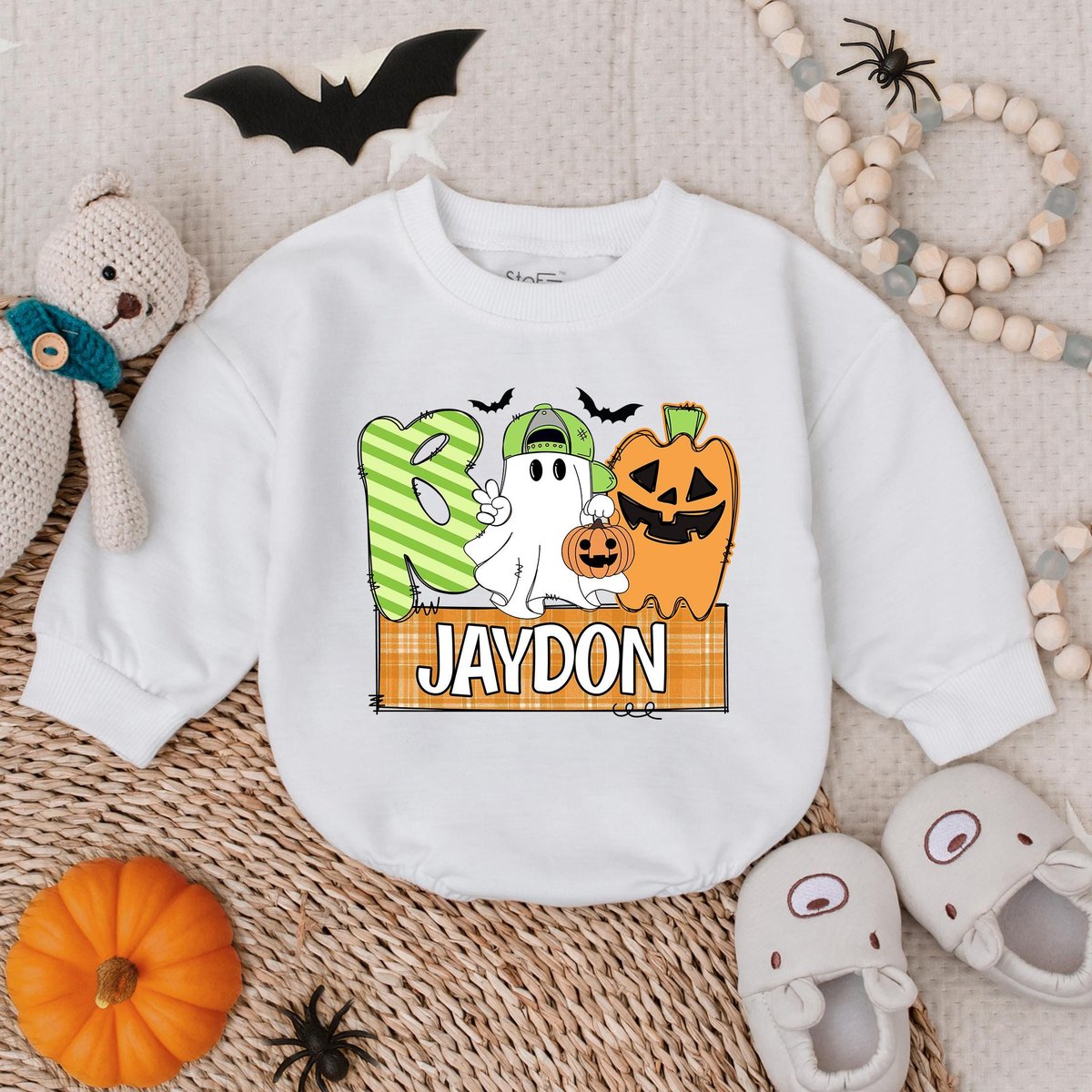 Customized Boo Ghost Bubble Romper Sweatshirt Halloween Baby Boy Outfit Halloween Baby Shirt Baby Ha