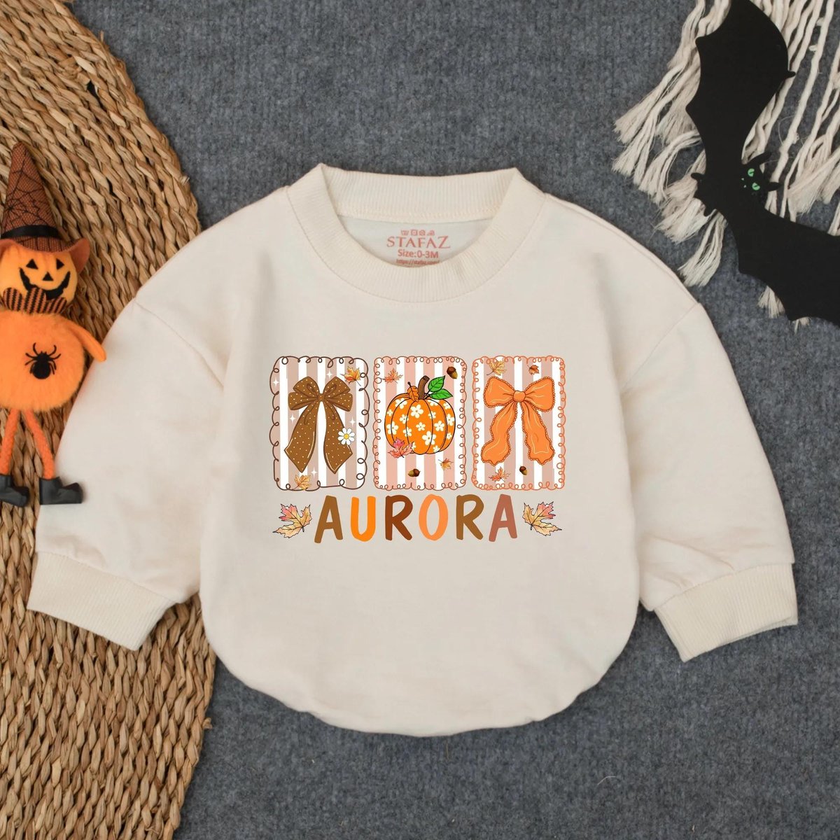 Customized Christian Floral Baby Bubble Romper Fall Girly Bodysuit with Name Preppy Autumn Pumpkin C 433