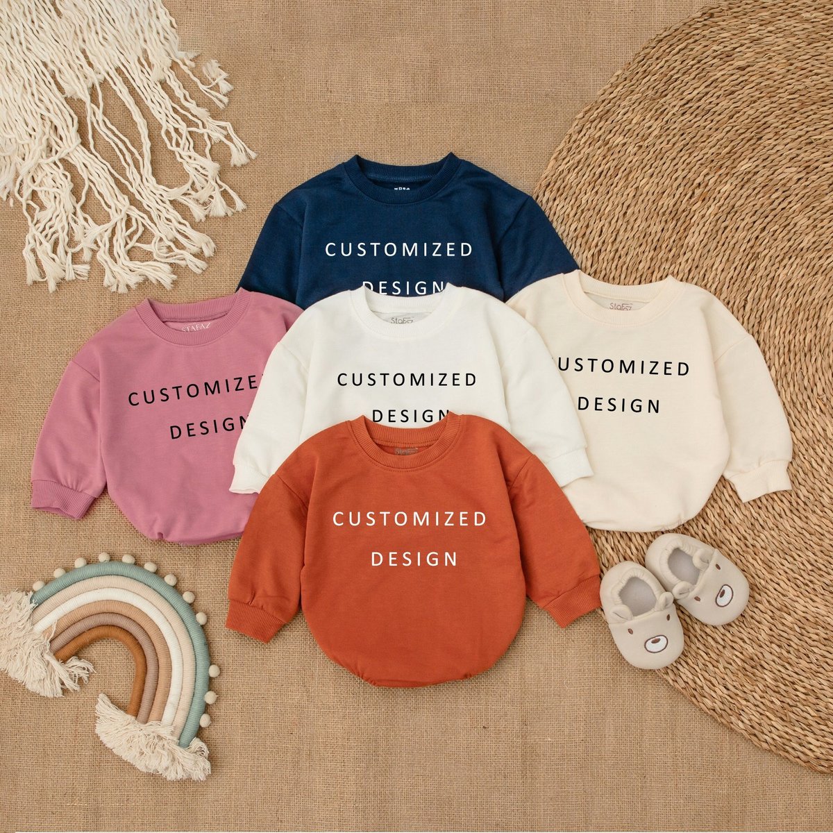 Customized Design Baby Romper Baby Shower Gift Coming Home Outfit Bubble Romper Long Sleeve Cotton B