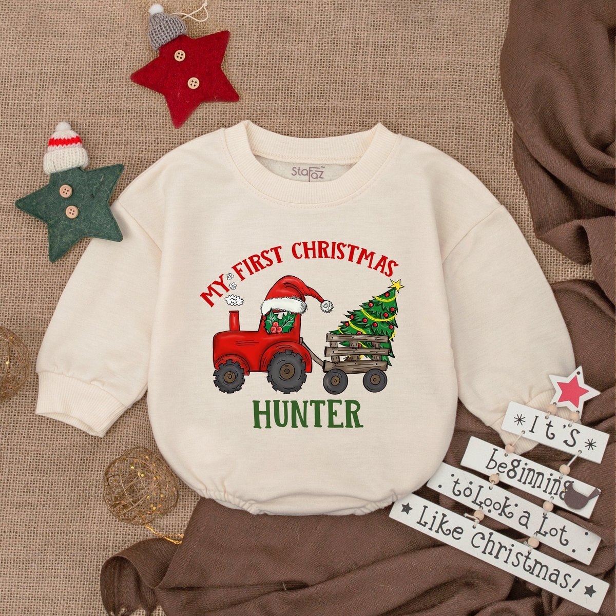 Customized Farm Christmas Bubble Romper Christmas Sweatshirt Farm Lover Gift Baby Christmas Gift