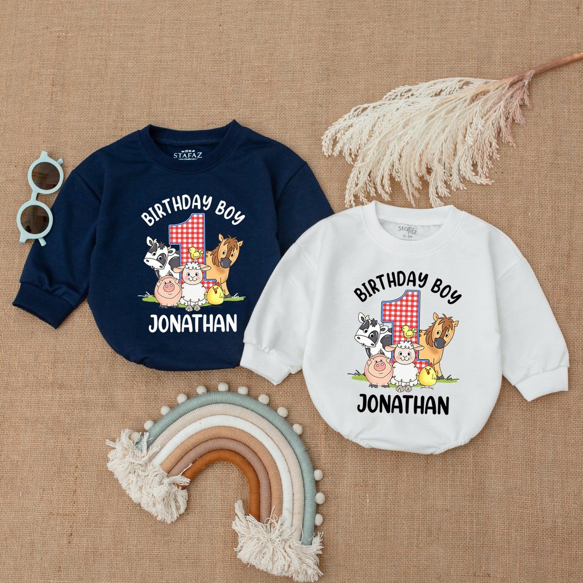 Customized Farm Theme Birthday Party Birthday Boy Outfit First Bee Day Shirt My 1st Birthday Baby Ro 179