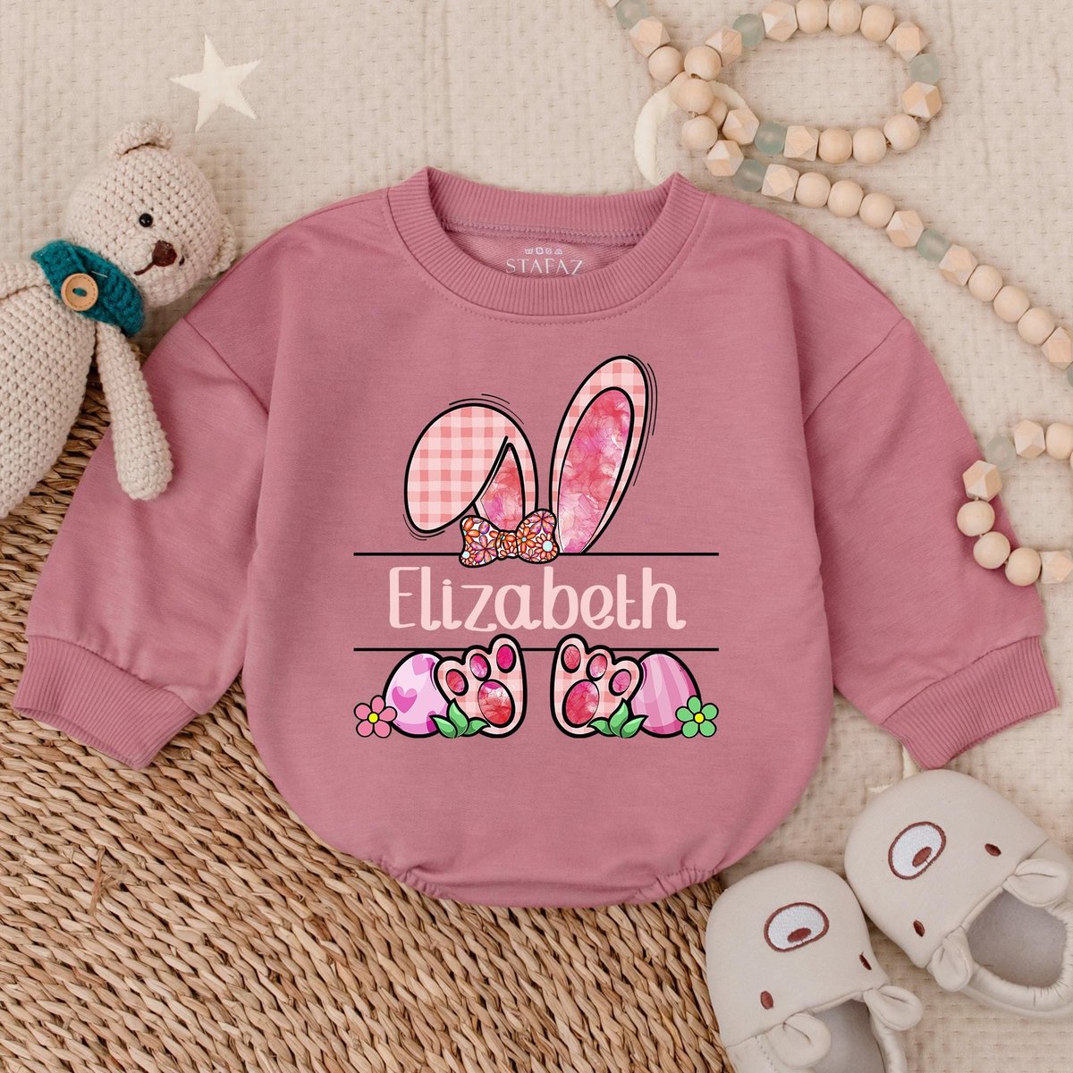 Customized Funny Bunny Checker Girl Baby Romper Camo Easter Bunny Baby Outfit Boy Bunny Shirt Boy Ea