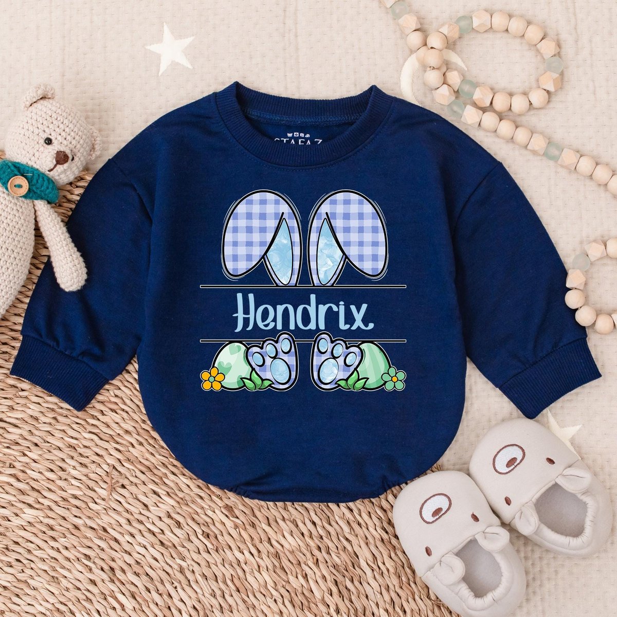 Customized Funny Bunny Checker Boy Baby Romper Camo Easter Bunny Baby Outfit Boy Bunny Shirt Boy Eas