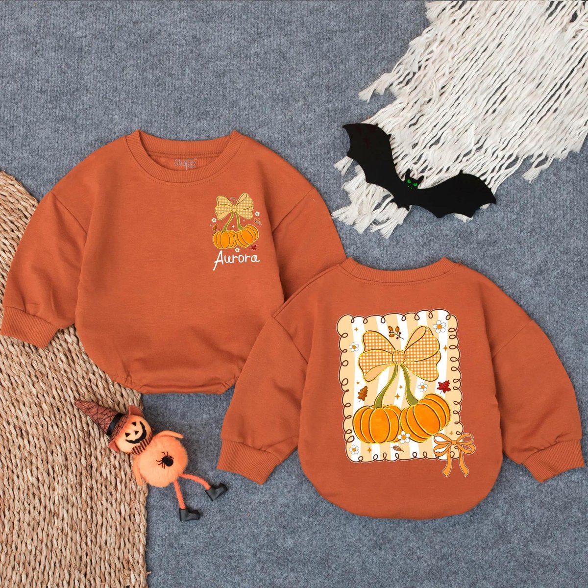 Customized Glitter Pumpkin Baby Bubble Romper Fall Autumn Outfit for Girls Sparkly Baby Bodysuit Inf 434