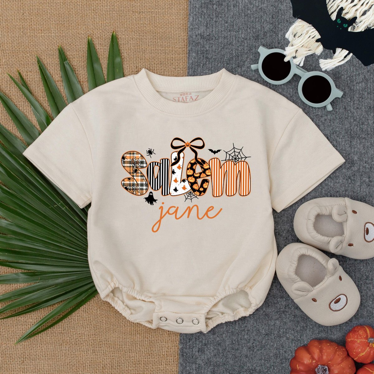 Customized Halloween Spooky Girl Bubble Romper Baby Girl Boo Outfit Infant First Halloween Baby Romp 434