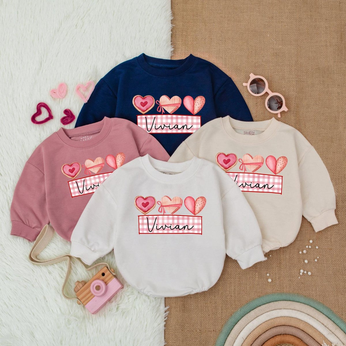 Customized Heart and Bow Valentine Bubble Romper First Valentines Baby Outfit Valentines Day Shirt B 182