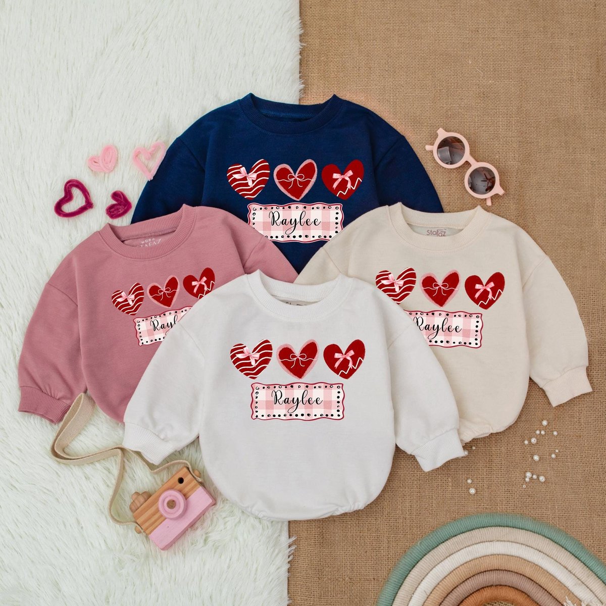 Customized Heart and Bow Valentine Bubble Romper First Valentines Baby Outfit Valentines Day Shirt B 184