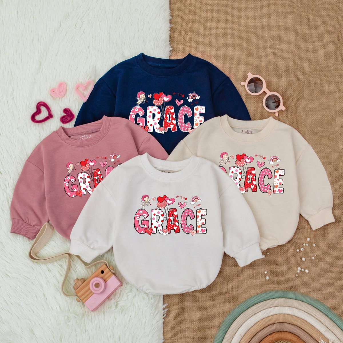 Customized Hearts and Bows Valentine Bubble Romper First Valentines Baby Outfit Valentines Day Shirt 182