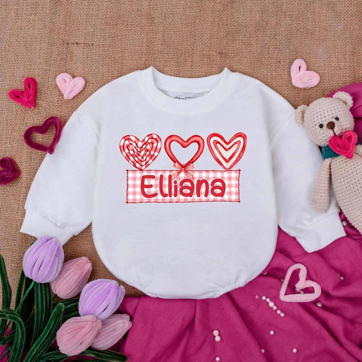 Customized Hearts and Bows Valentine Baby Bubble Romper Hearts and Bows Baby Outfit My First Valenti