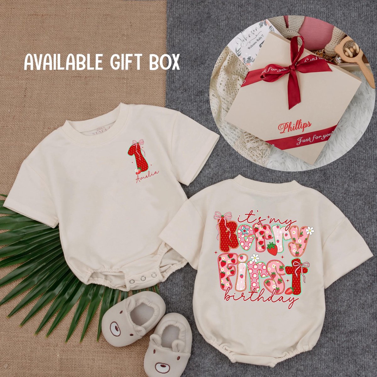 Customized It's my berry First Birthday Bubble Romper Summer Outfit Strawberry Baby Girl One Piece 432