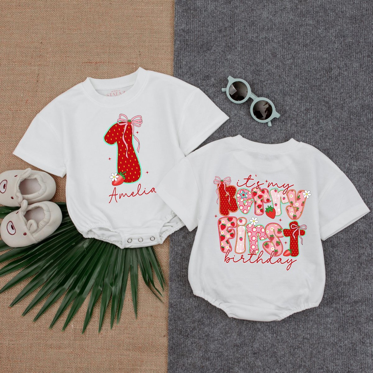 Customized It's My Berry First Birthday Bubble Romper Strawberry Baby One Piece 1st Birthday Berry 436