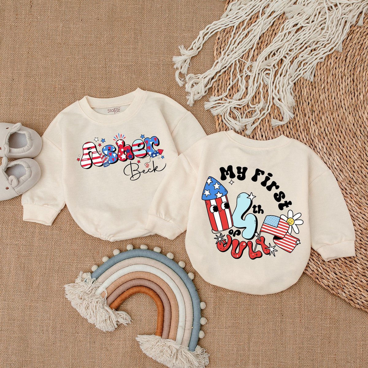Customized July 4th Romper Retro 4th of July Baby Clothes  Patriotic Baby Outfit Baby Clothes Baby