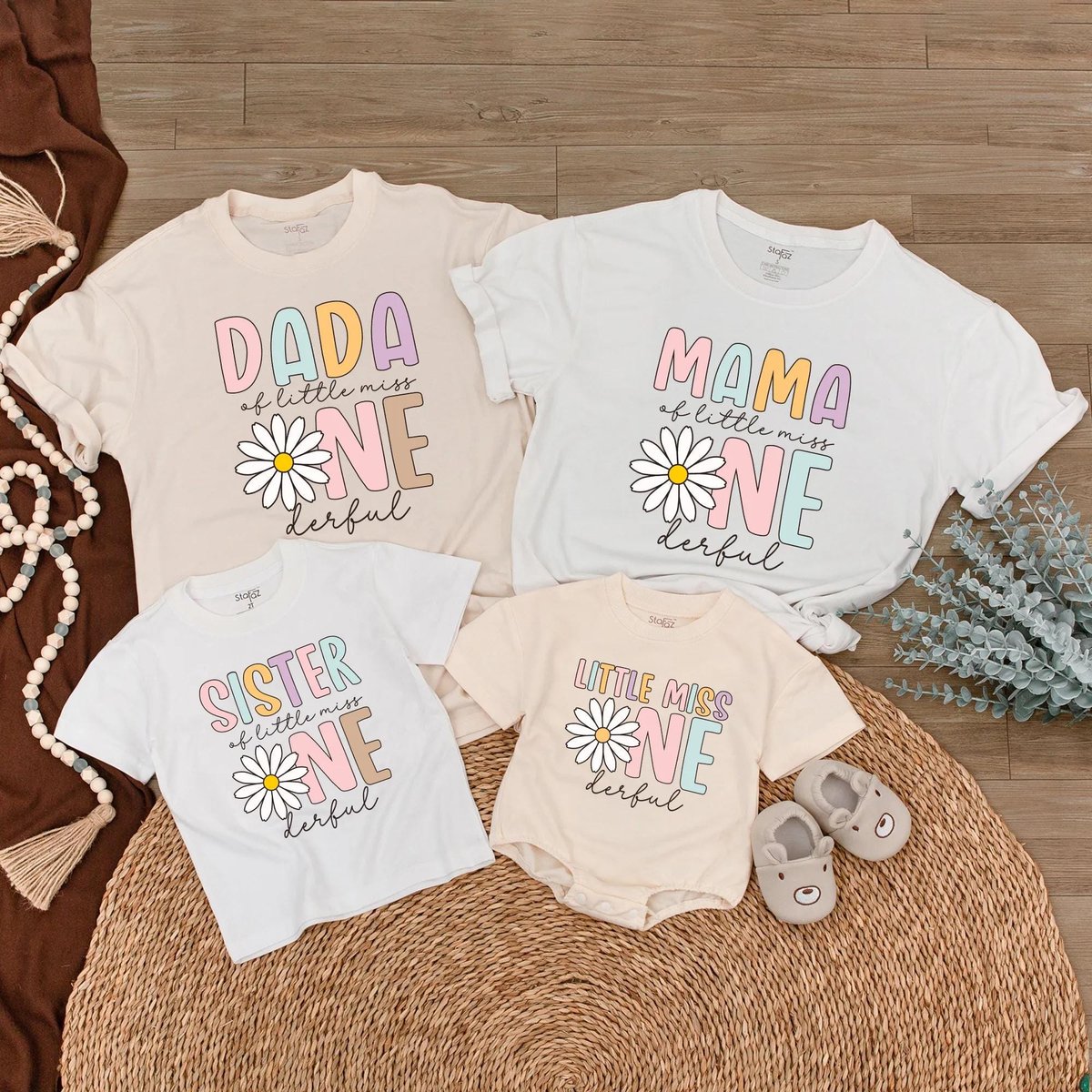 Customized Little miss onederful First Birthday Family Matching Shirts 1st Birthday Daisy Flower Lit