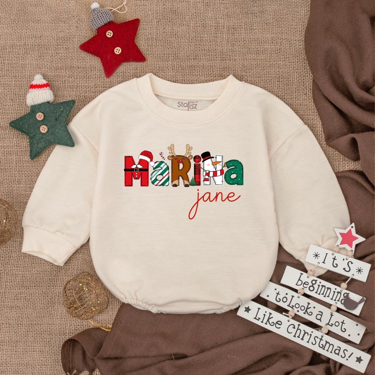Customized Merry Christmas Baby Romper Christmas Sweatshirt Bubble Romper Baby Christmas Bodysuit Ne 181
