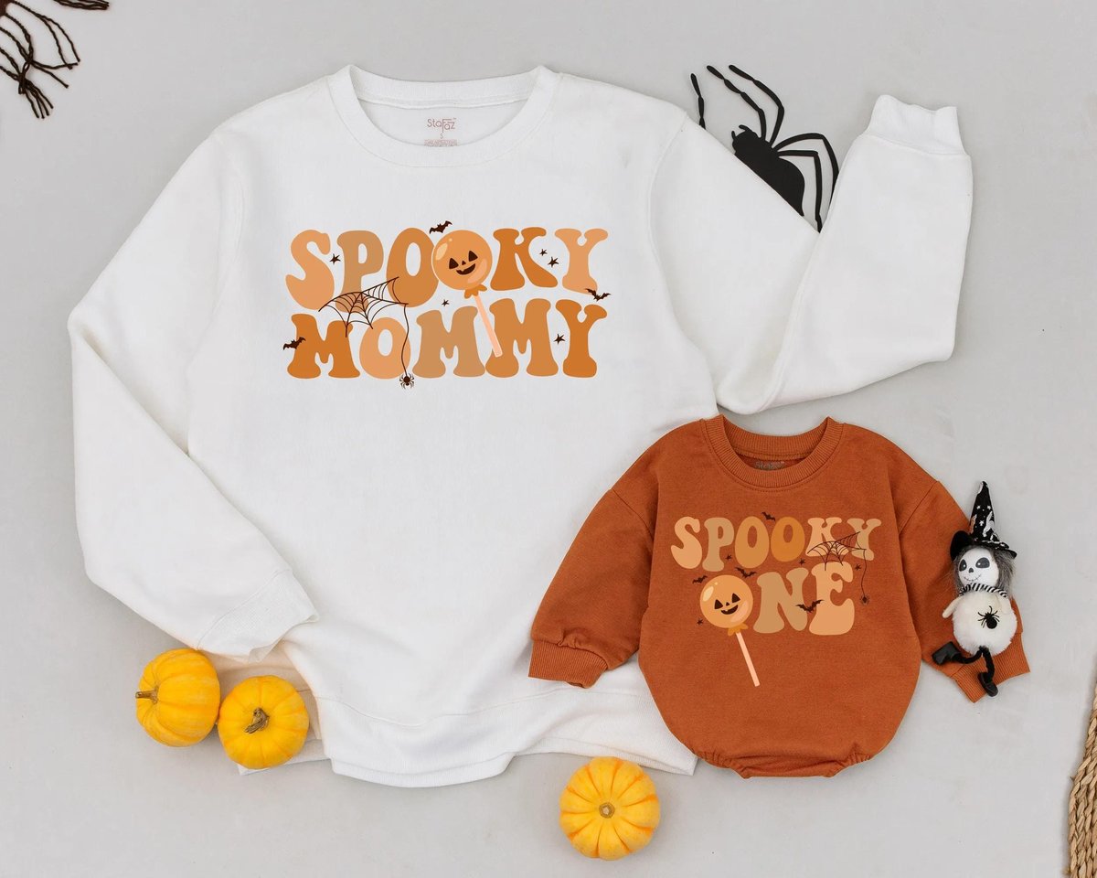 Customized Mommy and Me Matching Sweatshirt Family Halloween Costume Spooky Mommy Outfit First Hallo 437