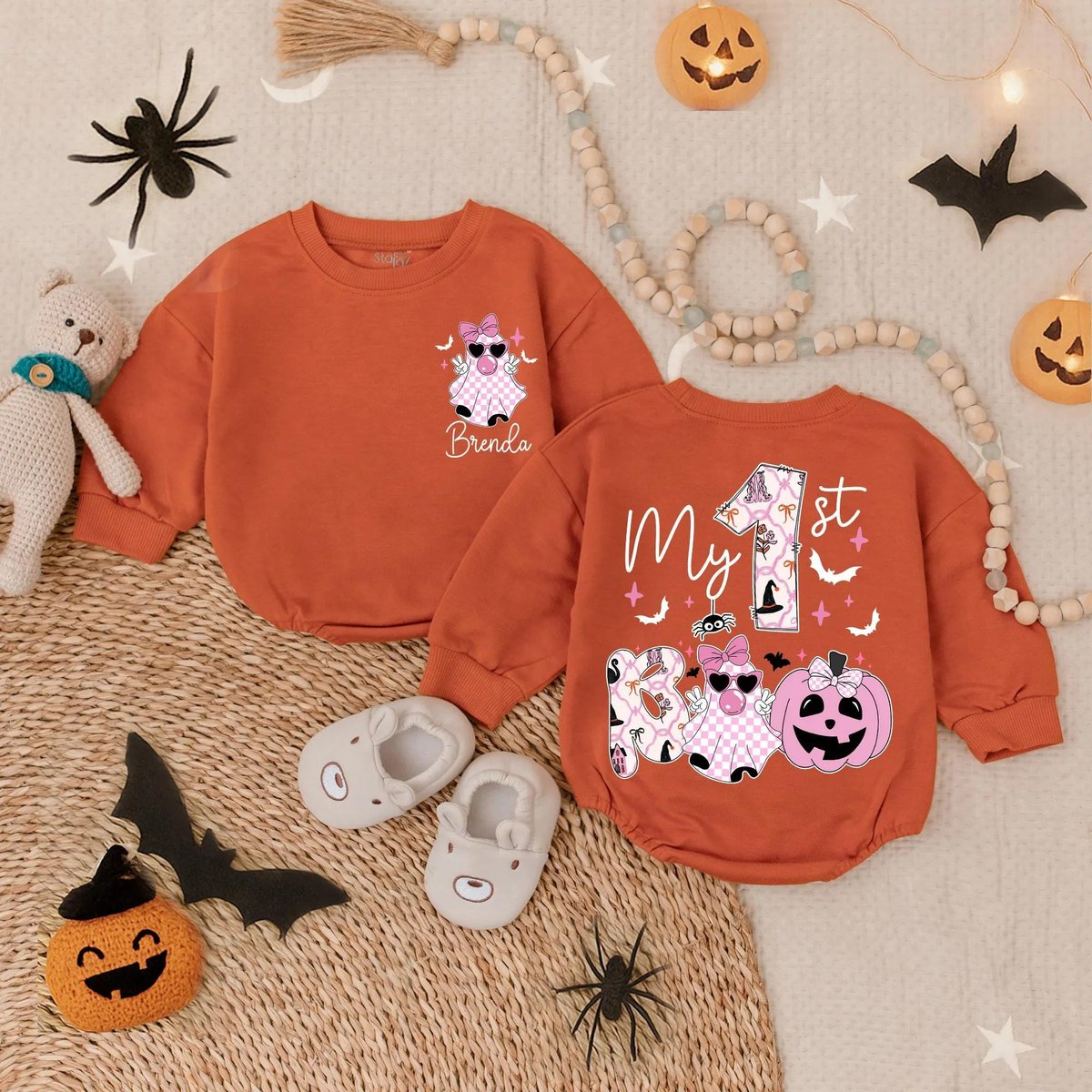 Customized My 1st Boo Baby Bubble Sweatshirt Romper Halloween Clothes Spooky Girl Pumpkin Outfit Hal