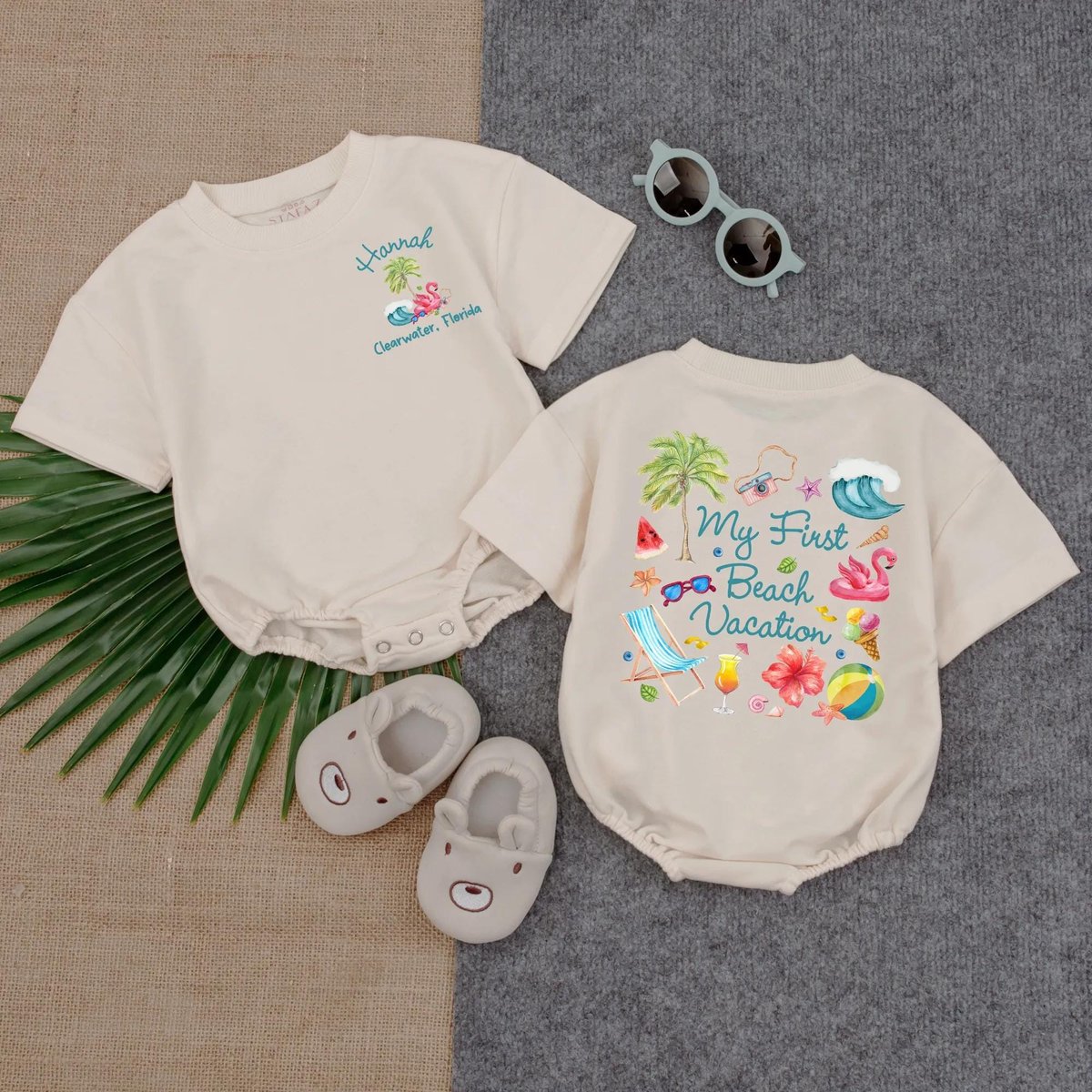Customized My First Beach Vacation Baby Romper Short  Sleeve Summer Baby Clothes 1st Vacation Baby 435