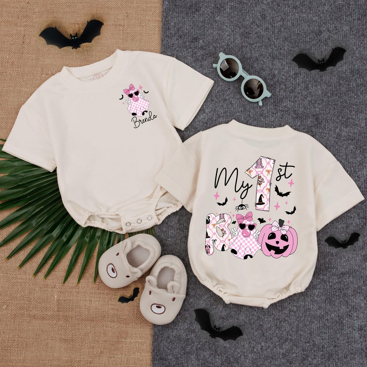 Customized My First Boo T shirt Bubble Romper Pink Boo Girl Outfit Toddler Halloween Clothes Spooky 433