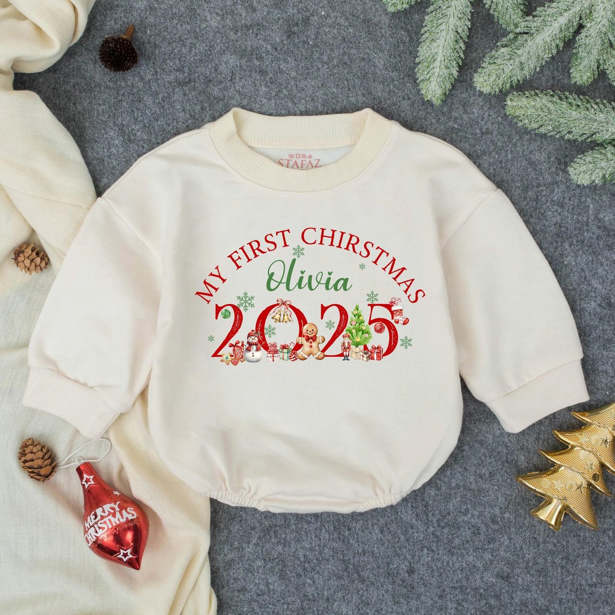 Customized My First Christmas Girl Bubble Romper Babys First Holiday Outfit Red Car Christmas Tree S 436