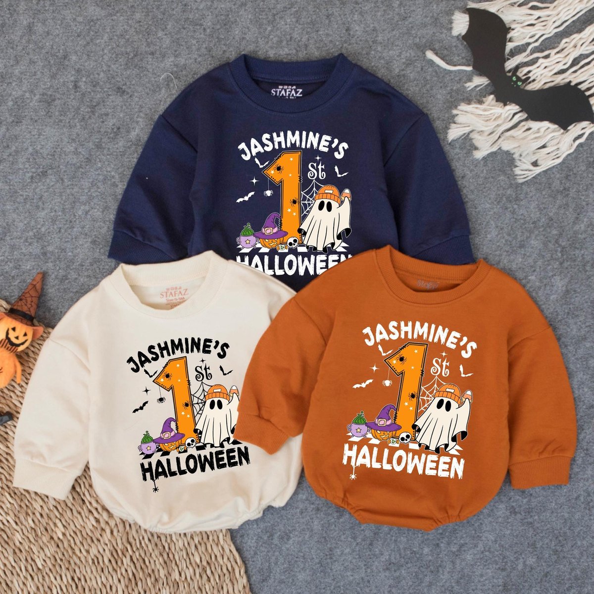 Customized My First Halloween Boy Bubble Romper Babys 1st Spooky Outfit Cute Pumpkin Ghost Oversized 433