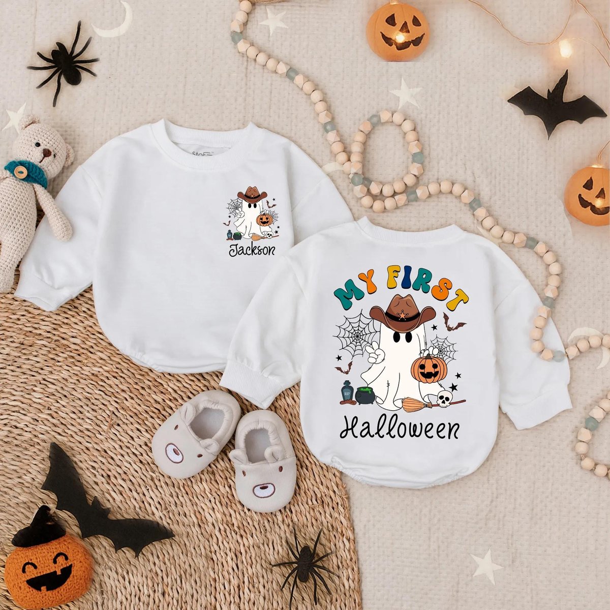 Customized My First Halloween Bubble Romper Cowboy Boo Outfit Ghost Pumpkin Oversized Bodysuit Spoo