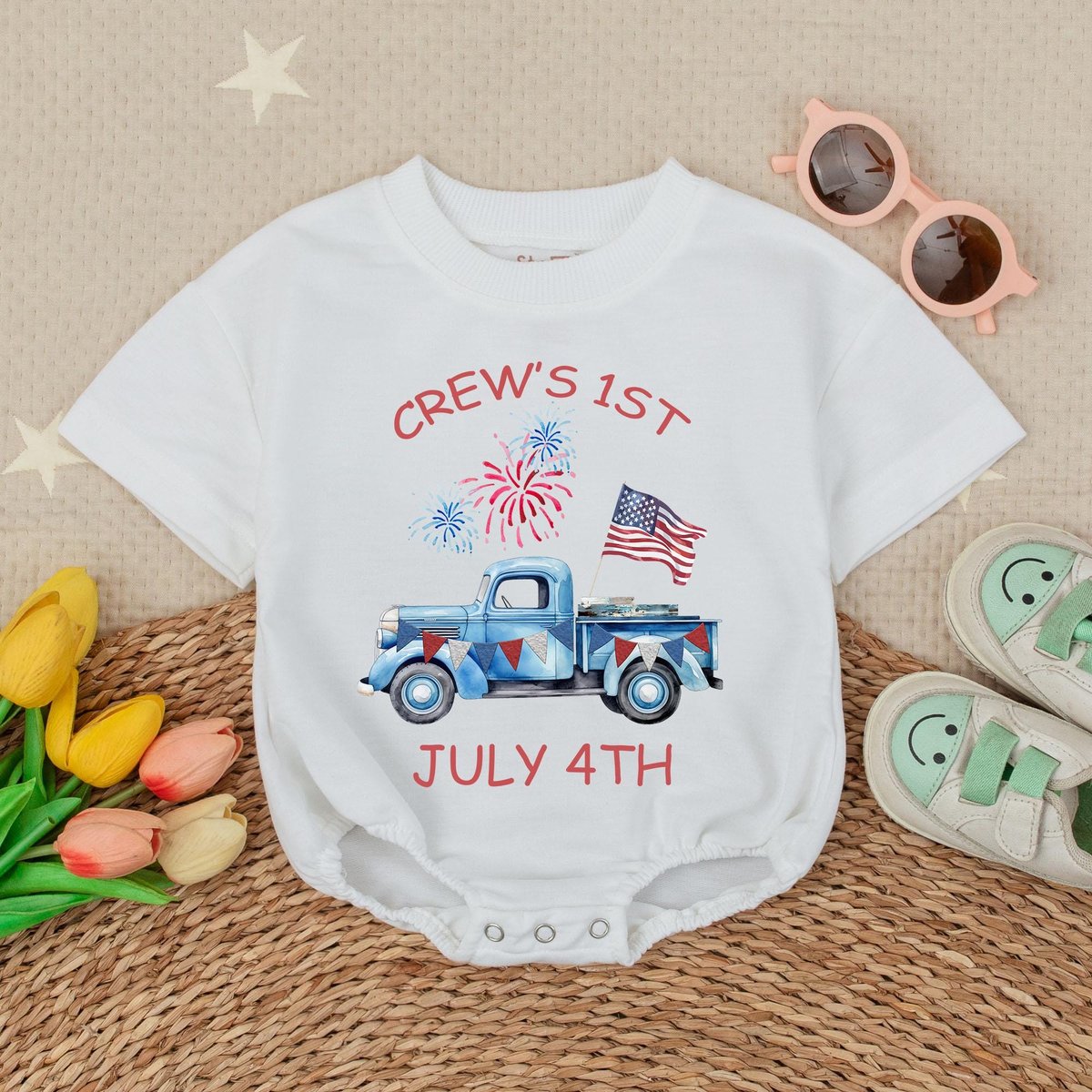 Customized Name Baby Boy First Fourth Of July Bubble Romper USA Shirt4th July RomperPatriotic Baby B