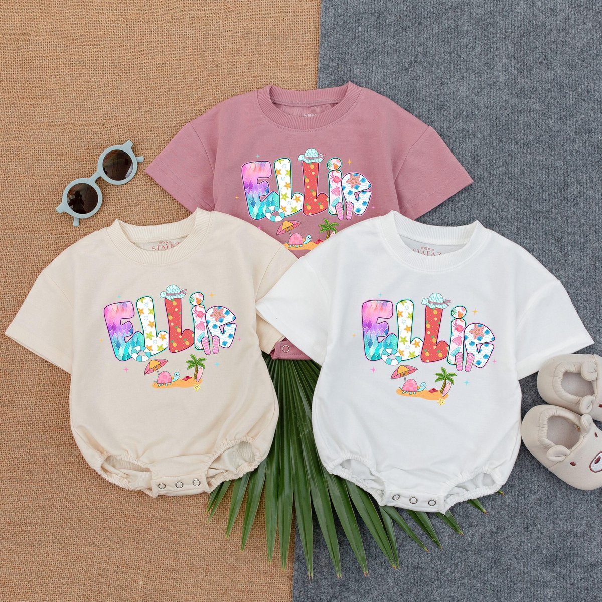 Customized Name Beach Girl RomperPersonalized T shirt Bubble Romper Summer Baby Clothes Baby Girl Be 430
