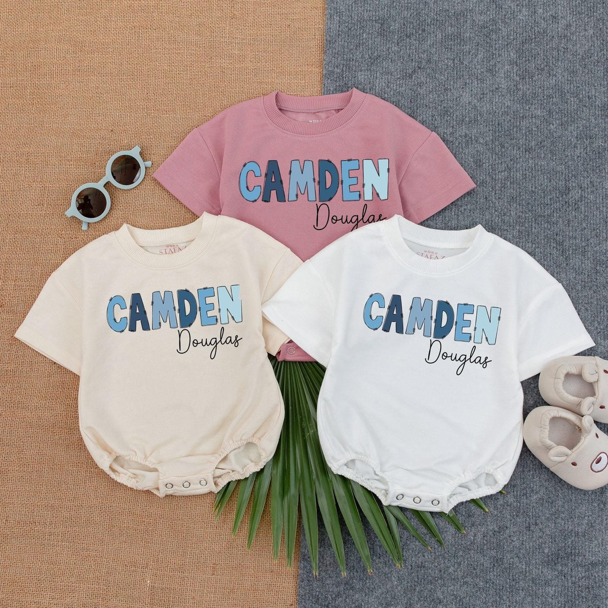 Customized Name Boy RomperSweatshirt Bodysuit Personalized Bubble Romper Baby Shower Gift Minimalist 185