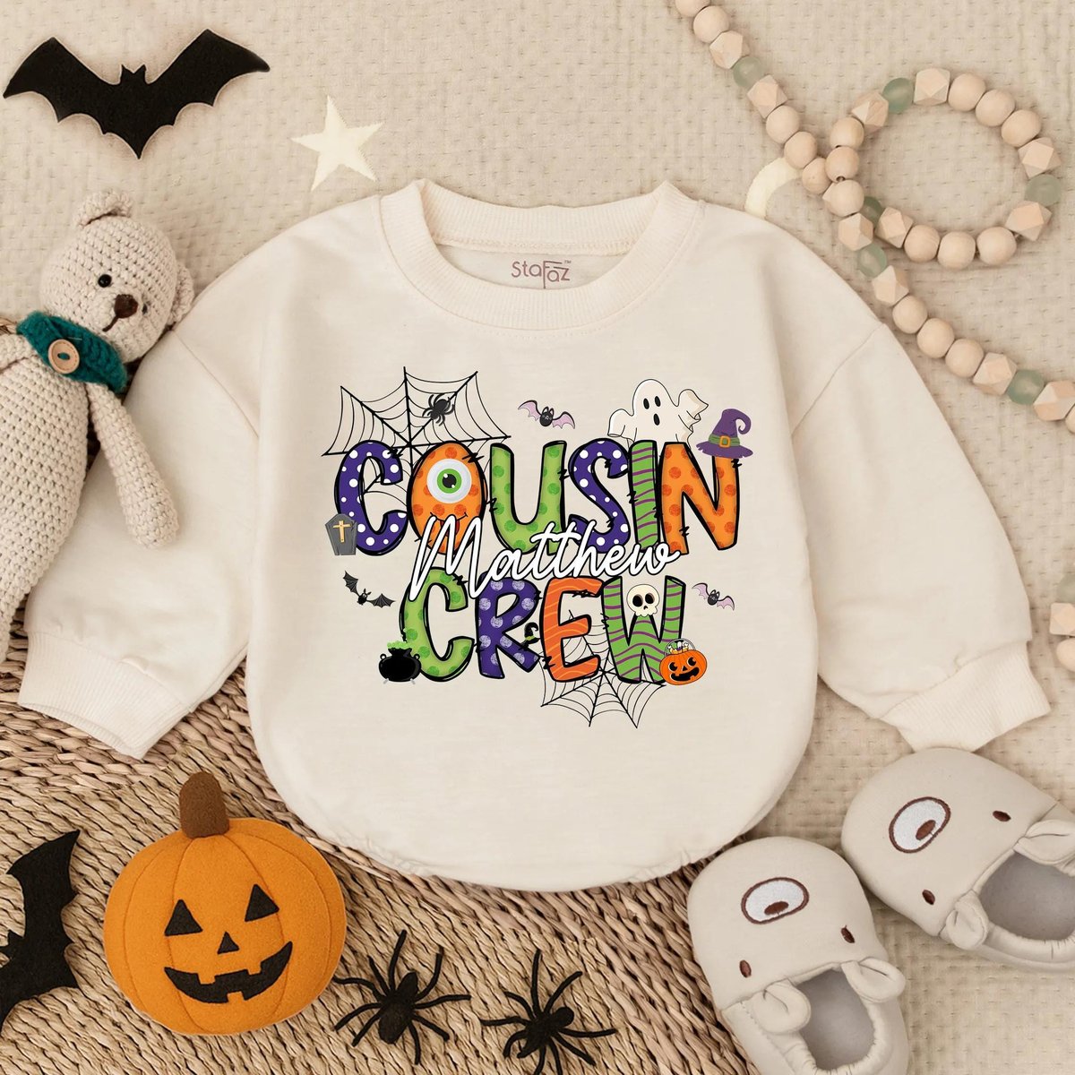 Customized Name Cousin Crew Halloween Bubble Romper Matching Cousin Baby Outfit Spooky Family Trip C