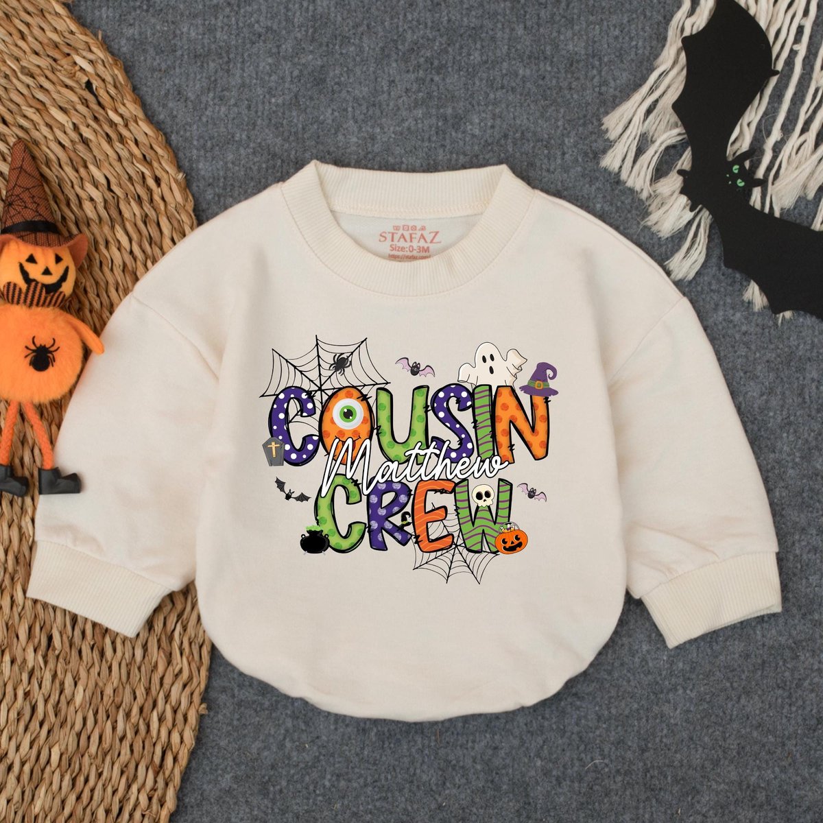 Customized Name Cousin Crew Halloween Bubble Romper Matching Cousin Baby Outfit Spooky Family Trip C 433