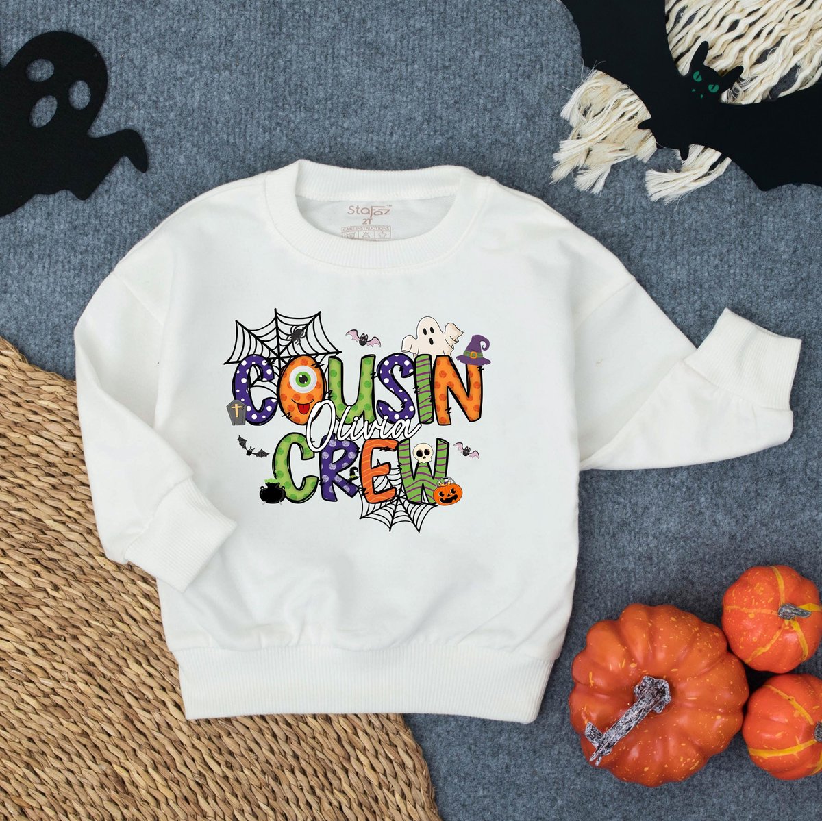 Customized Name Cousin Crew Halloween Baby Toddler Sweatshirt Matching Cousin Baby Outfit Spooky Fam 434