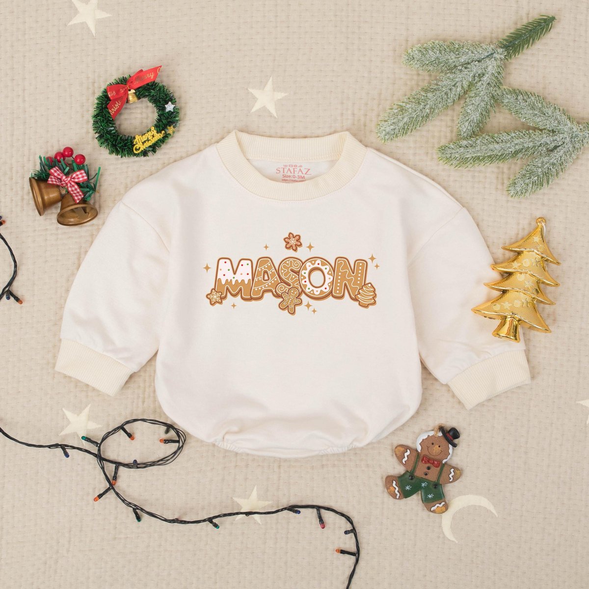 Customized Name Gingerbread Cookie Baby Romper Personalized Christmas Baby Outfit Holiday Toddler Ro