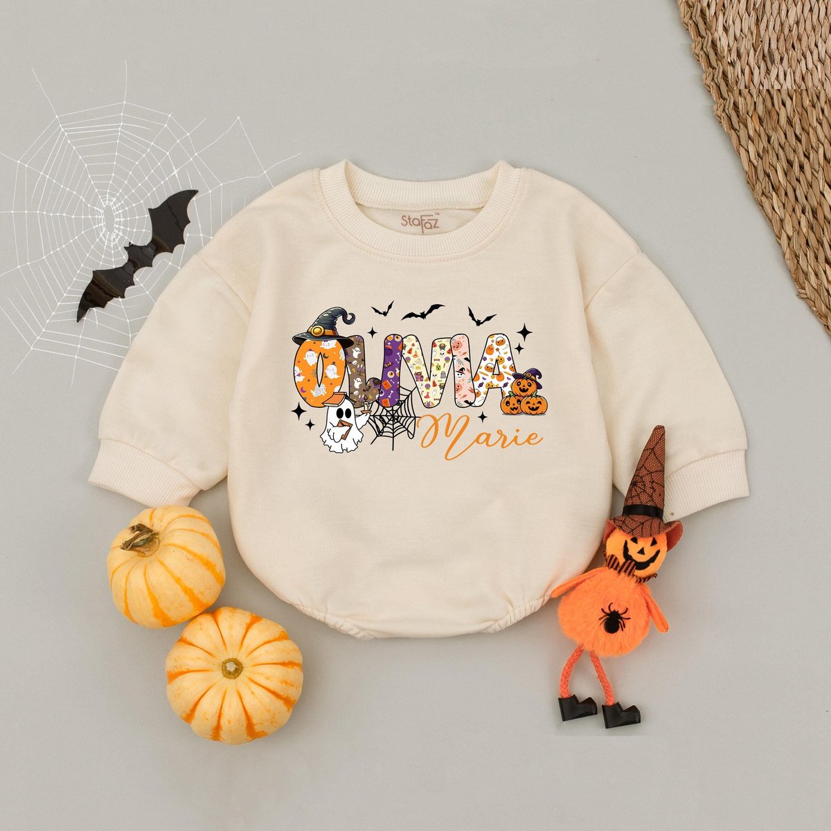 Customized Name Halloween Bubble Romper 1st Halloween Babysuit Pumpkin First Halloween Baby Outfit f