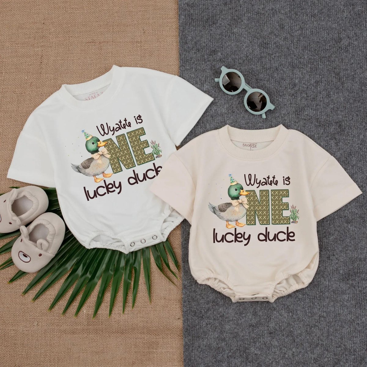 Customized One Lucky Duck Baby Bubble Romper First Birthday Romper Mallard Duck Bodysuit Duck 1st Bi 434