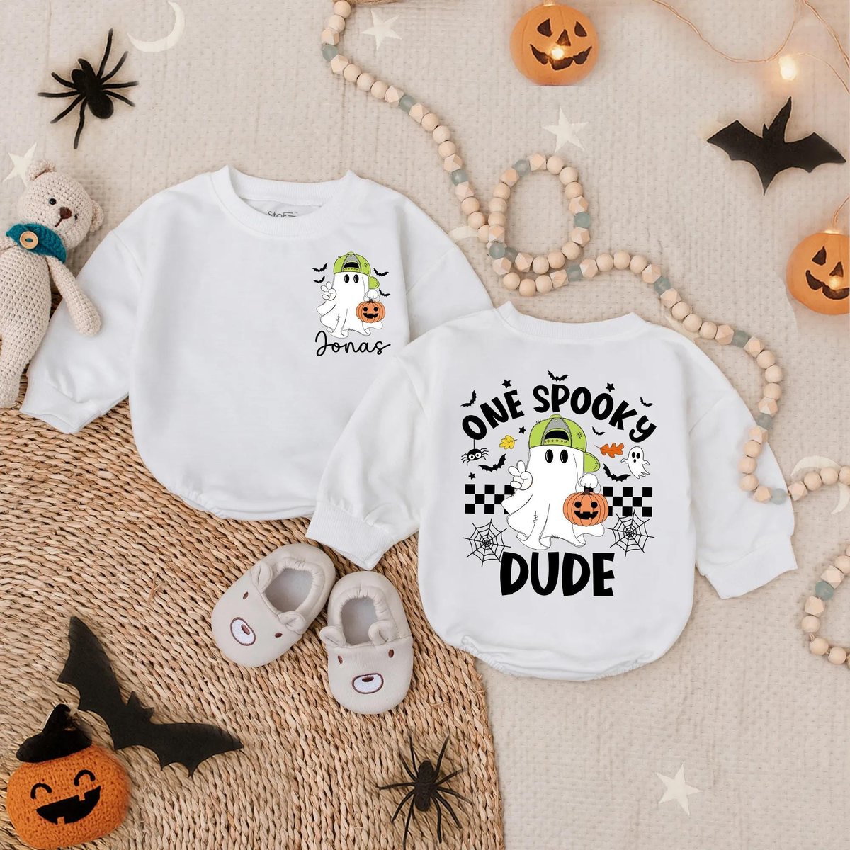 Customized One Spooky Dude Bubble Romper Baby Boy First Halloween Outfit Toddler Spooky Costume Fal