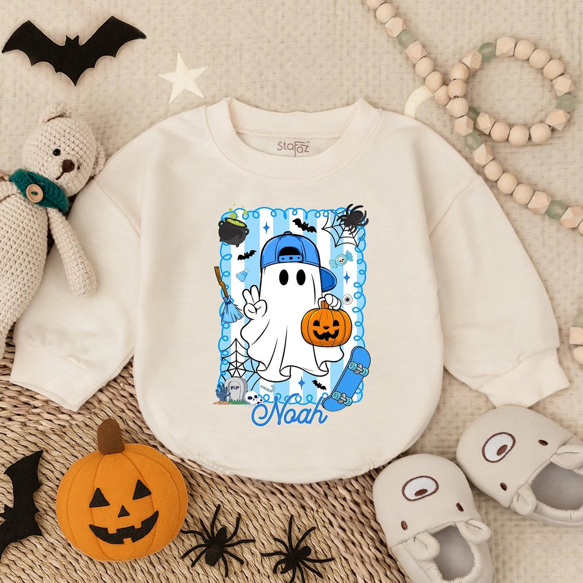 Customized One Spooky Dude Bubble Romper Baby Boy First Halloween Outfit Toddler Spooky Costume Fall 433