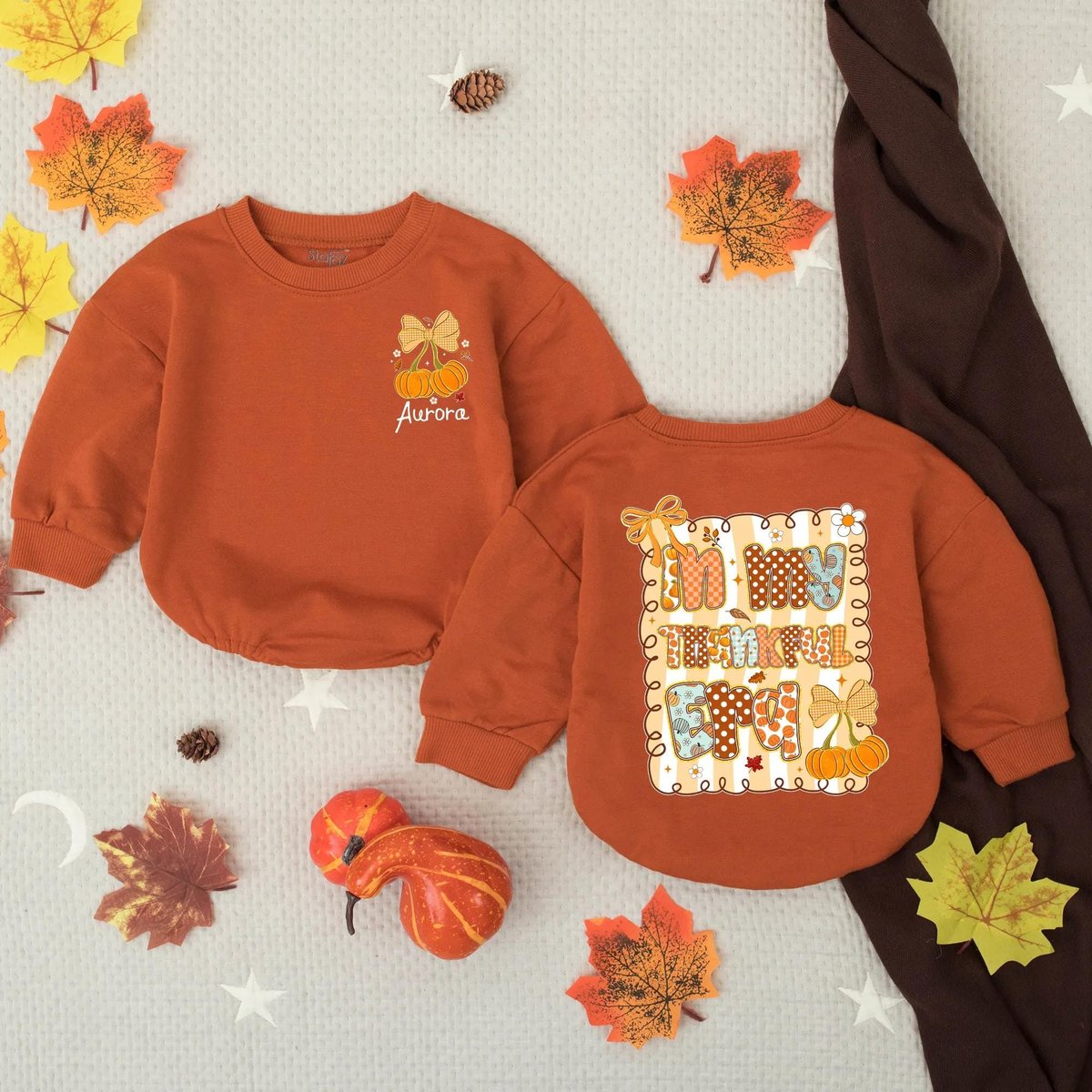Customized Preppy In My Thankful Era Baby Romper Fall Infant Outfit Cute Thanksgiving Toddler Sweats