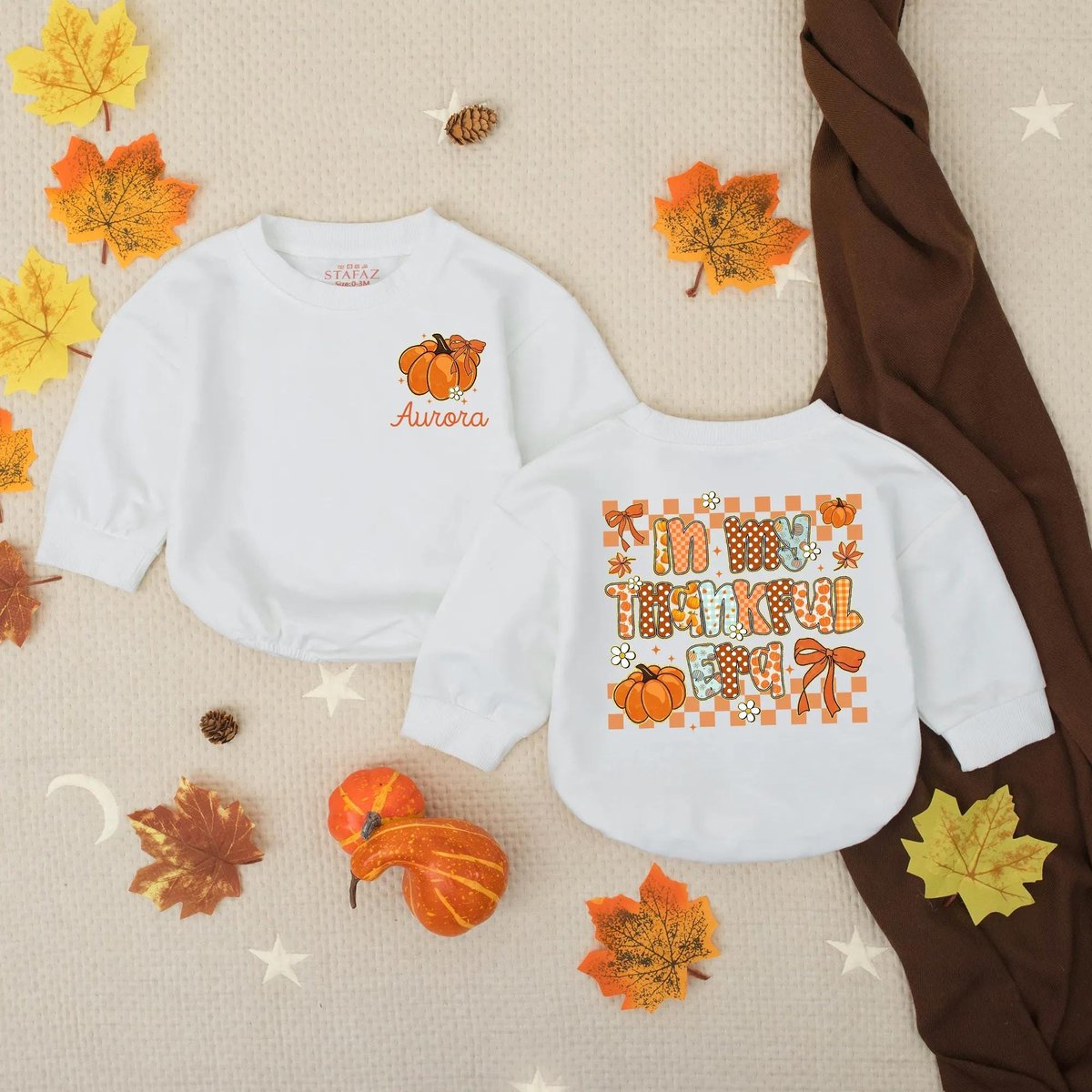 Customized Preppy In My Thankful Era Baby Romper Fall Infant Outfit Thanksgiving Toddler Sweatshirt